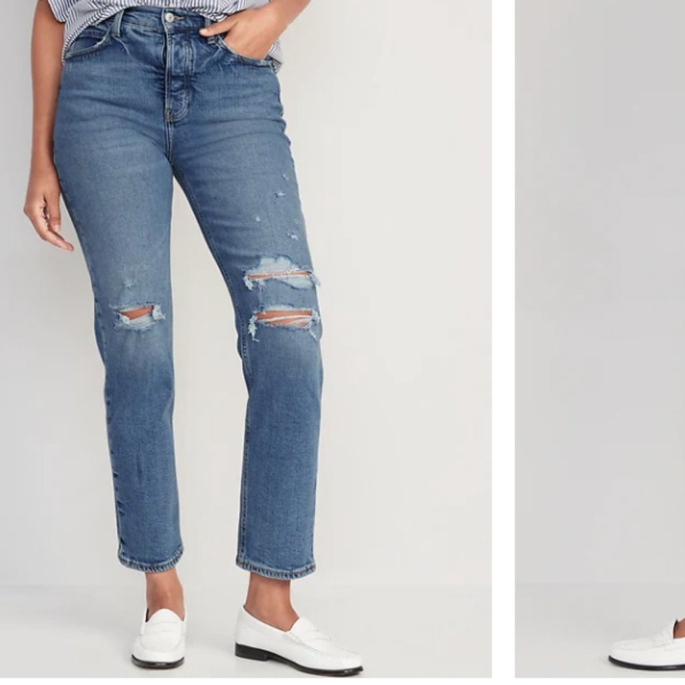NWT Old Navy Extra High-Waisted Button-Fly Sky-Hi Straight Ripped Jeans size 6